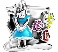 Ciondolo Argento Sterling 925 a forma di Alice nel Paese delle Meraviglie e del Cappellaio Matto, compatibile con Pandora e altri ciondoli.