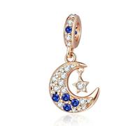 Ciondolo Argento Sterling 925 con Cubic Zirconia Pendenti per Pandora Braccialetti,Elemento Stella-Luna, Compatibile con Braccialetti e Collane europei, perfetto Regali per Moglie e Ragazze,C