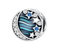 Ciondolo Aurora Boreale a forma di stella, luna, cielo, in argento Sterling 925, compatibile con braccialetti Pandora
