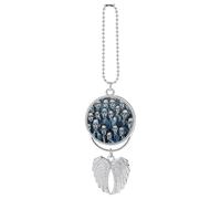 Ciondolo auto con facce blu e nere ornamento appeso specchio retrovisore decorazione automatica specchio retrovisore portachiavi argento