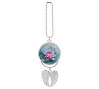 Ciondolo auto fiore di giglio d'acqua pesca ornamento appeso specchio retrovisore decorazione automatica specchio retrovisore portachiavi stile argento