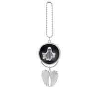 Ciondolo auto nero e fantasma halloween ornamento appeso specchio retrovisore decorazione automatica specchio retrovisore portachiavi argento