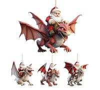 Ciondolo Babbo Natale in acrilico divertente 2D con drago di equitazione - Ornamenti di Babbo Natale per albero di Natale | Babbo Natale Cavalcando un drago volante Lasciando cadere regali |
