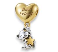 Ciondolo "Best Friend" con gatto e stella - Gioielli per bracciale da collezione o collana - Amicizia affetto amore legame