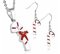 Ciondolo Canna Confetto Di Natale IN Acciaio Inossidabile Smalto Bianco E Rosso