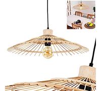 Ciondolo Castries, lampada a sospensione in metallo/rattan in colore nero/naturale,1xE27, lampada a sospensione vintage con cavo tessile e paralume rotondo in bambù in stile boho, senza lampadina/e