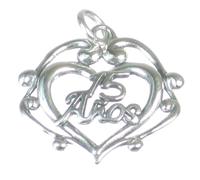 Ciondolo charm in argento sterling 15 Anos .925 x 1 compleanno quindici anni
