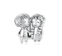 Ciondolo Charm in argento sterling 925 con piccolo ragazzo e ragazza per bracciali Pandora e collane.