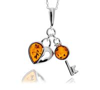 Ciondolo Chiave E Cuore In Argento 925 E Ambra Baltica - GL336