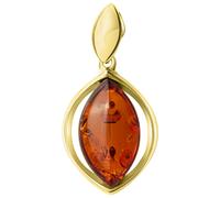 Ciondolo ciondolo catena argento sterling 925 placcato oro ambra marrone vera...