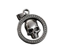 Ciondolo classico a forma di teschio in acciaio inossidabile 28x28mm placcato argento, collana con charm senza catena, realizzata a mano per uomo e donna, gioiello significativo con simbolo di potere