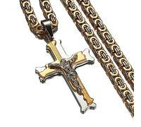 Ciondolo Collana Ciondolo Croce con Catena da Uomo Argento Color Oro Crocifisso Collane Gioielli Maschili Gioielli Regali di Compleanno per Donna Uomo