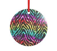 Ciondolo colorato arcobaleno zebrato acrilico con un nastro rosso. Ogni ciondolo è perforato con un nastro rosso da 25 cm, Misura unica