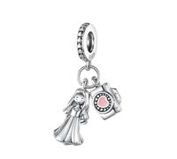 Ciondolo commemorativo a forma di cuore con macchina fotografica e scritta "I Love You", in argento Sterling 925, compatibile con braccialetti Pandora