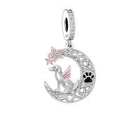 Ciondolo commemorativo a forma di gatto, cane, cucciolo, gattino, ali d'angelo, zampa del cielo, in argento Sterling 925, compatibile con braccialetti Pandora Charm Moments, Metallo Argento sterling