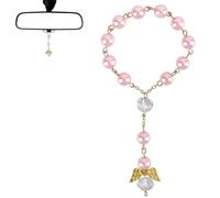 Ciondolo con angelo custode per specchietto dell'auto, decorazione di cristallo per interni dell'auto, regalo con rosario, portafortuna e accessori per la patente di guida (rosa)