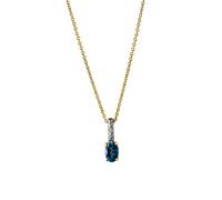 Ciondolo con catena oro 585 giallo bicolore con topazio di Londra e diamante ...