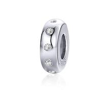 Ciondolo con catenina di sicurezza in argento Sterling 925, con chiusura a clip, distanziatore per bracciali Pandora con ciondoli B