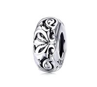 Ciondolo con catenina di sicurezza in argento Sterling 925, con chiusura a clip, distanziatore per bracciali Pandora con ciondoli E