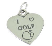 Ciondolo con ciondolo a forma di cuore in argento sterling I Love Golf .925 x 1