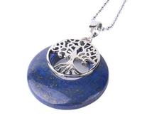 Ciondolo con Ciondolo Albero della Vita in Pietra Naturale, Ciambella Cava Rotonda, unakite, Collana con Pendenti in Sodalite Sabbia Marrone lavica per Gioielli da Donna, Catena di lapislazzuli, Tag