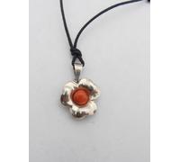 Ciondolo con Fiore in Argento 925 e Corallo Rosso naturale - Pendente Girocollo