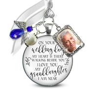 Ciondolo con foto bouquet di nozze con angelo blu - I know you d be here if Heaven Honor Love One, gioiello da sposa realizzato a mano in vetro bianco con 2 cornici regalo messaggio e scatola per
