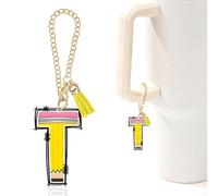 Ciondolo con iniziale T per accessori Stanley Cup, portachiavi con lettera Stanley Cup Charms per manico tumbler zaino, regalo per il rientro a scuola per ragazze adolescenti, ragazzi e donne