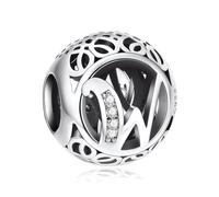 Ciondolo con lettera in argento Sterling 925, compatibile con braccialetti stile europeo tipo Pandora, Argento, cod. PAS001
