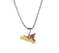 Ciondolo Con Mappa Dei Paesi - Mappa Della Sicilia,Italia Collana Per Donne Uomini,Regali Di Gioielli Per Donne E Ragazze,Gioielli Alla Moda Hip Hop,Gioielli Con Ciondoli Ornamento Etnico Patriot