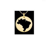 Ciondolo con mappa del Brasile in argento sterling placcato oro 14k, forma rotonda da 24 mm, spessore 1,5 mm, ciondolo con simbolo della Terra, delicato gioiello da viaggio | LKB_MAP_185