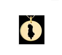 Ciondolo con mappa dell'Albania in argento sterling placcato oro 14k, forma rotonda da 24 mm, spessore 1,5 mm, ciondolo con simbolo della Terra, delicato gioiello da viaggio | LKB_MAP_176