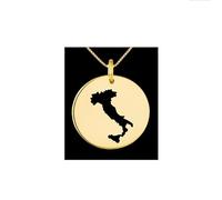 Ciondolo con mappa dell'Italia in argento sterling placcato oro 14k, forma rotonda da 24 mm, spessore 1,5 mm, ciondolo a forma di terra, delicato gioiello da viaggio | LKB_MAP_160