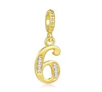 Ciondolo con numero fortunato compatibile con braccialetti Pandora 0, 1, 2, 3, 4, 5, 6, 7, 8, 9, 9, gioielli di compleanno per donne, familiari, amici, con zirconia cubica trasparente oro, Misura
