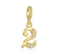 Ciondolo con numero fortunato compatibile con braccialetti Pandora 0, 1, 2, 3, 4, 5, 6, 7, 8, 9, 9, gioielli di compleanno per donne, familiari, amici, con zirconia cubica trasparente oro, Misura