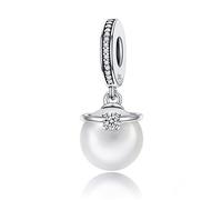 Ciondolo con perle bianche in argento sterling 925 con ciondolo in perle abbinabile a Pandora bracciale per le donne