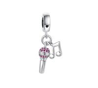 Ciondolo con pietre scintillanti e microfono, compatibile con braccialetti Pandora, regalo di compleanno per donne, figlia, sorella, nipote, nipote, Misura unica, Metallo, Nessuna pietra preziosa