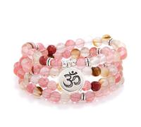 Ciondolo con simbolo yoga 108 Bracciale o collana da meditazione con perline di Mala per uomo o donna (Tormalina di anguria (Watermelon Tourmaline))
