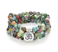 Ciondolo con simbolo yoga 108 Bracciale o collana da meditazione con perline di Mala per uomo o donna (Agata indiana (Indian Agate))