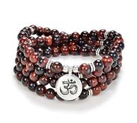 Ciondolo con simbolo yoga 108 Bracciale o collana da meditazione con perline di Mala per uomo o donna (Occhio di tigre rosso (Red Tiger Eye))