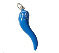 Ciondolo cornetto portafortuna grande napoli uomo pendente argento 925 smalto azzurro bianco in argento 925 smaltato a fuoco colori Napoli Calcio gioiello uomo ragazzo scaramanzia lunghezza cm 4,5