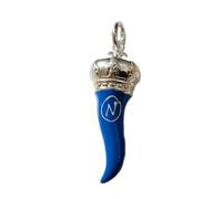 Ciondolo cornetto portafortuna grande napoli uomo pendente argento 925 smalto azzurro bianco in argento 925 smaltato colori Napoli Calcio gioiello uomo ragazzo scaramanzia lunghezza cm 4,5