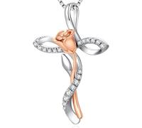 Ciondolo Croce Donna Collana con Croce Argento Collana Rose Collana con Croce Donna, Collana con Ciondolo Croce Donna Croce Collana Rosa, Collana Croce Oro Rosa Gioielli Croce per Donne Ragazze