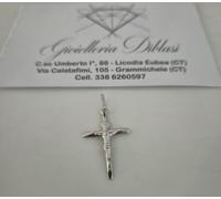 CIONDOLO CROCE Sacra CROCEFISSO CRISTO Pendente In ORO BIANCO 18 Karati 750%