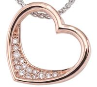 Ciondolo Cuore Con 15 Diamanti Brillanti, 585 Oro Rosso Collana Donna