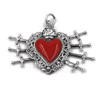 Ciondolo Cuore Ex Voto con Sette Spade in Argento 800 Smaltato Rosso