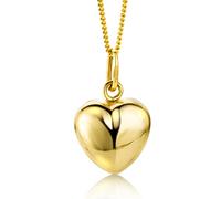 Ciondolo Cuore Orovi in Oro Giallo, Vero Oro 14KT 585, Pendente Cuore Bombato su entrambe i Lati con catenina Grumetta. Pendente con Catenina ipoallergenici. Catena Cm 45.