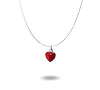 Ciondolo cuore piccolo bombato in argento 925 Rodiato smalto rosso con catenina veneziana argento 925 lunghezza 45 cm gioiello ragazza donna elegante simbolo amore