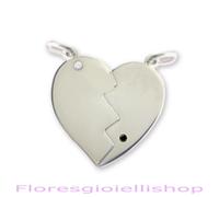 Ciondolo cuore spezzato in argento 925 con diamante nero e bianco