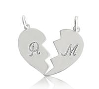 Ciondolo cuore spezzato in argento, divisibile con iniziali incise